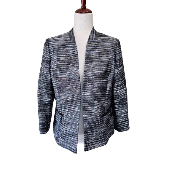 Kasper Womens S Blazer Black Grey Shimmery Metalic Tweed‎ Career Office Holiday - Picture 10 of 11